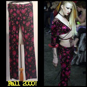 Fall 2000 Betsey Johnson Rare Panne Velvet Pink Roses M Vintage Pants